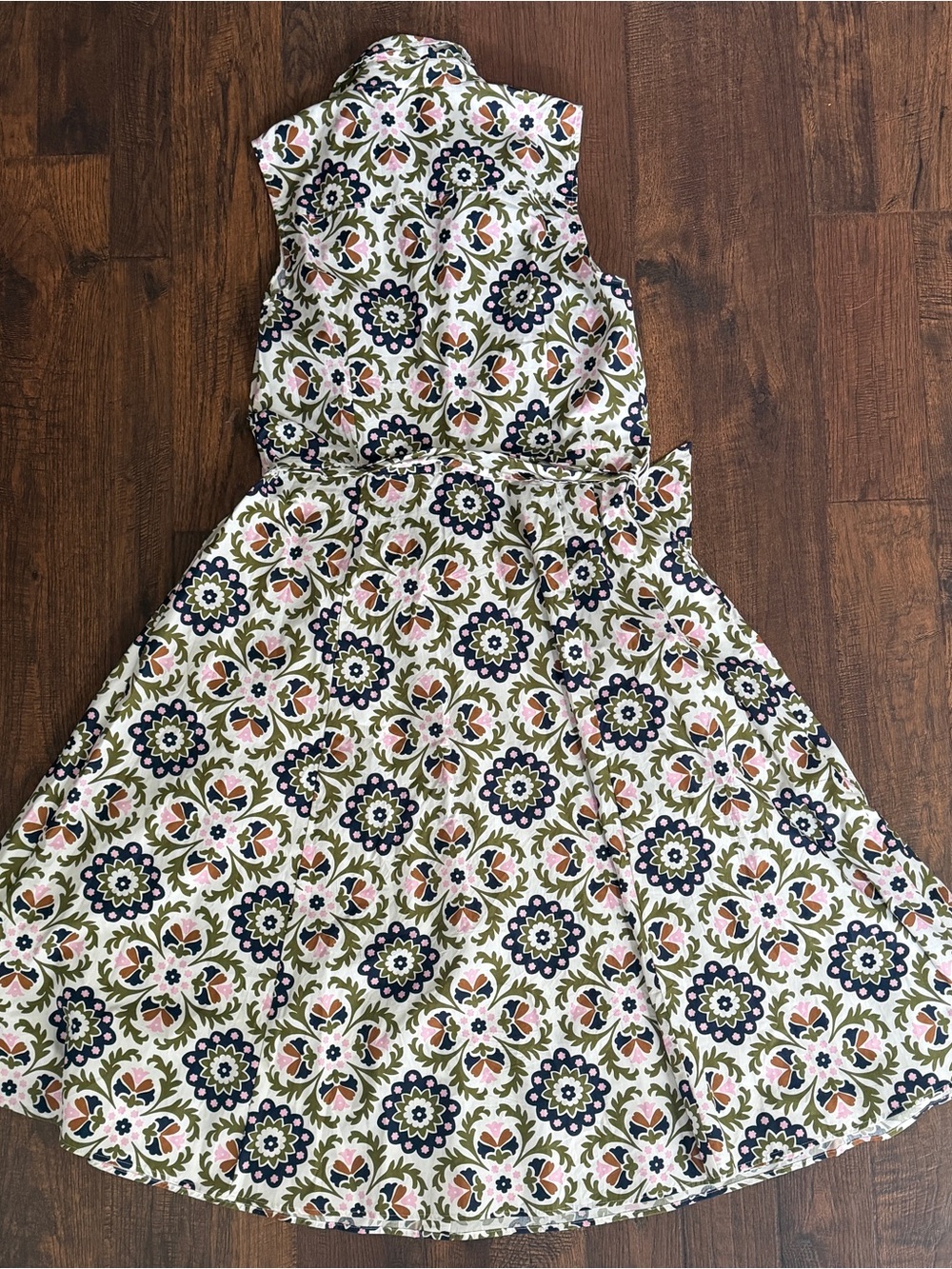 Boden Amy Dress 10R Mayfly Mosaic Bloom Cotton Belted Midi Pockets - Picture 5 of 6